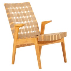 Silla de salón o de brazos en cincha beige oscuro de Arden Riddle, EE.UU., años 50