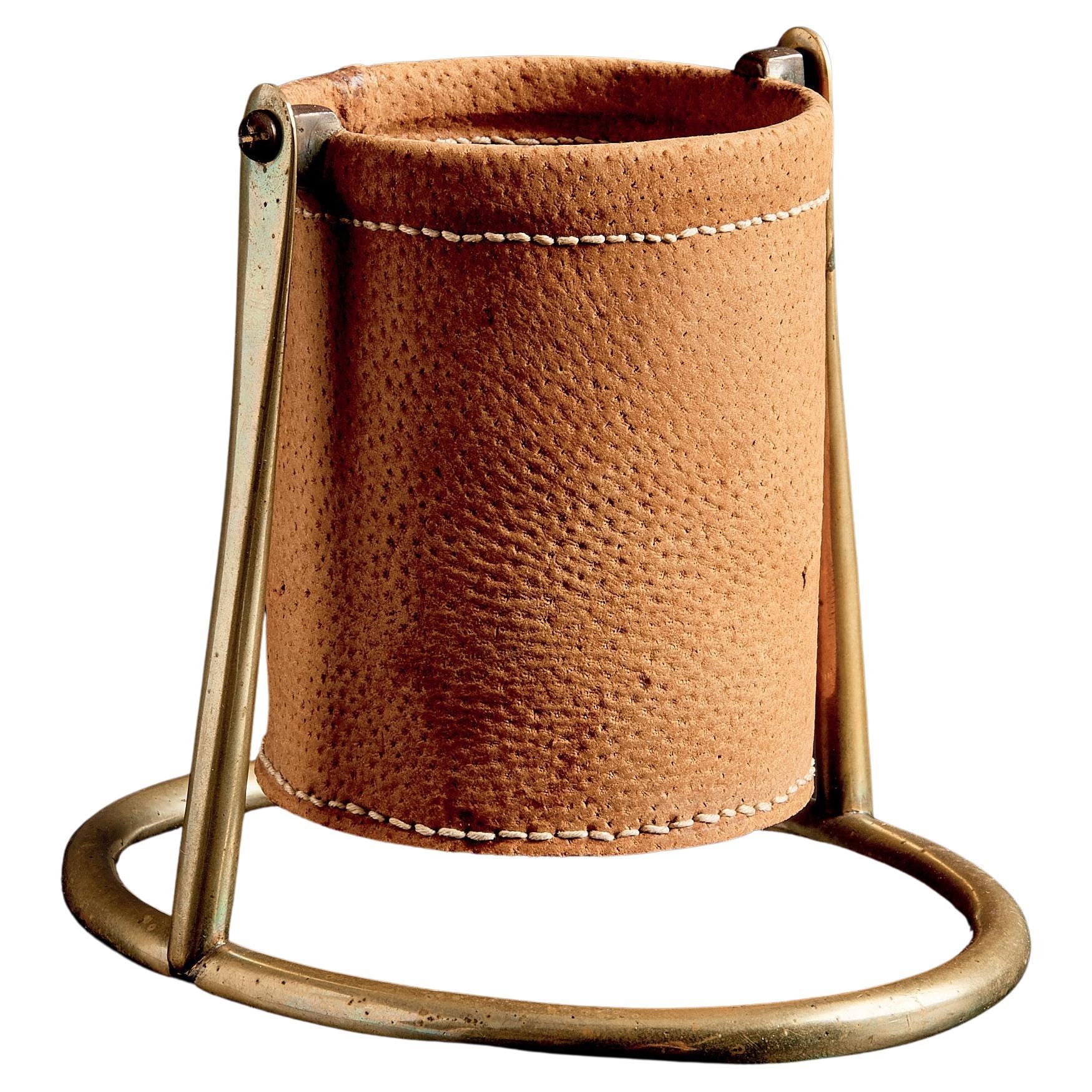Bottle Holder with Leather Sleeve by Werkstätte Carl Auböck, Austria, 1960s