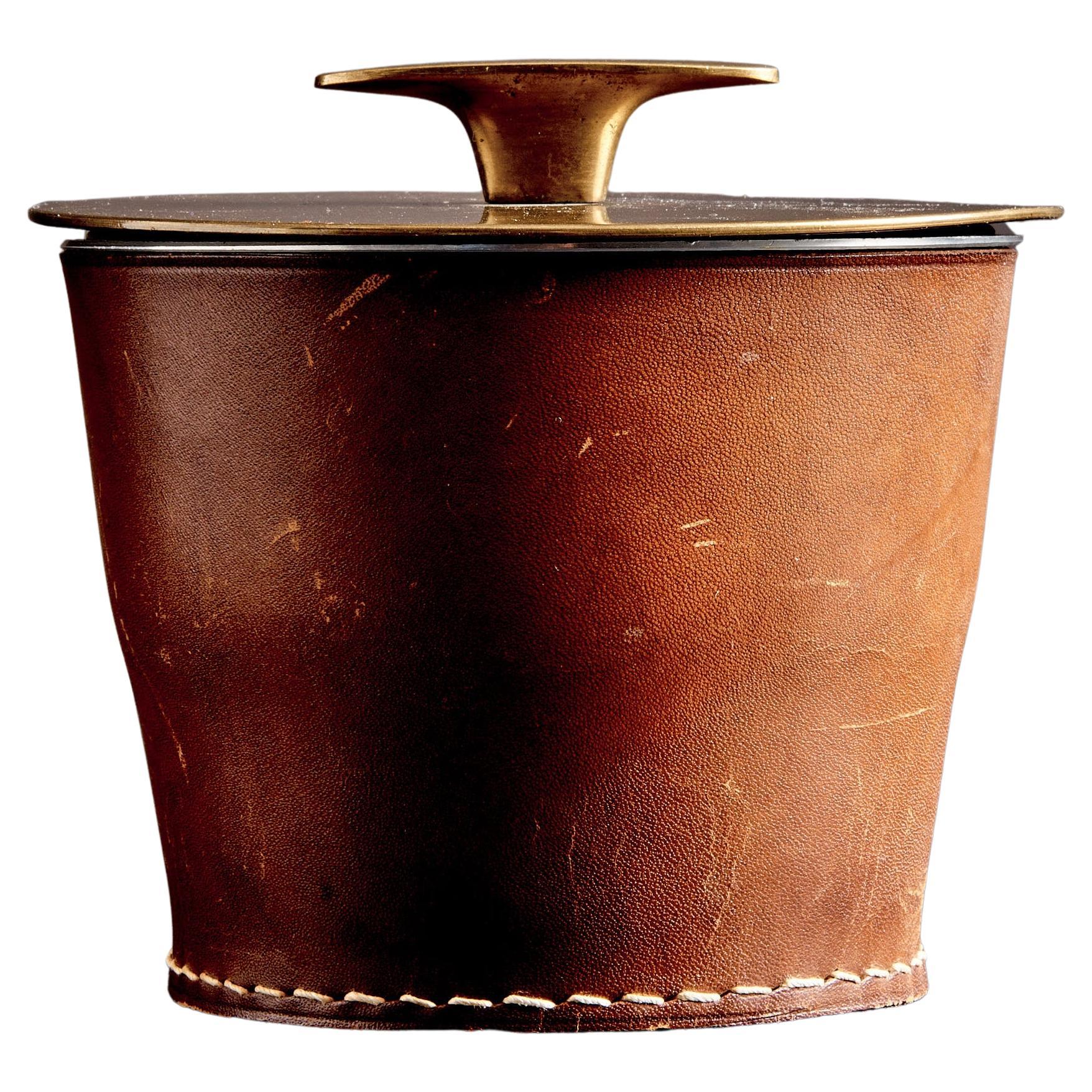 Carl Auböck Mid-Century Humidor, Brass & Leather, Austria, 1960s