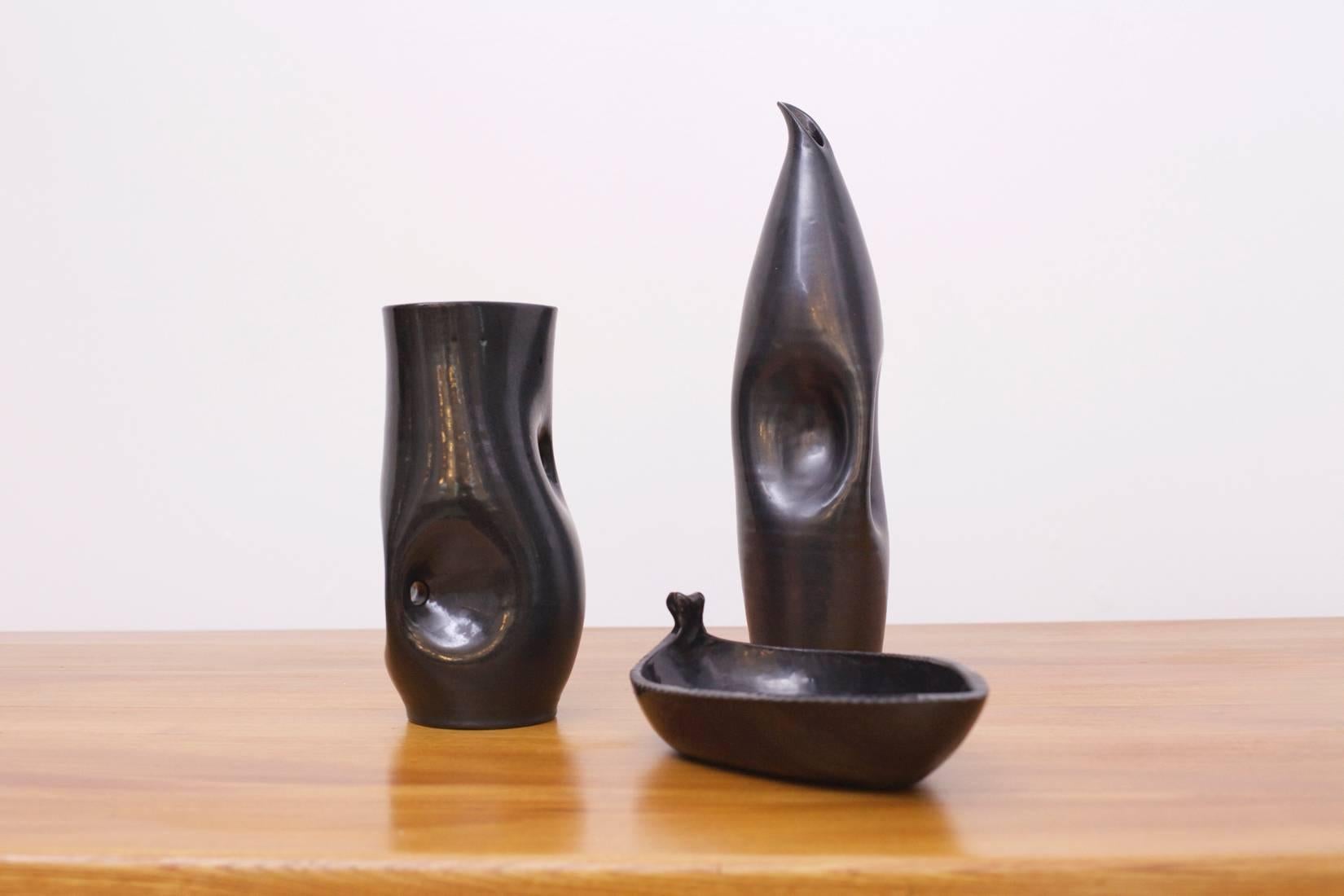 Mid-Century Modern Set of Three Rare Black 1950s French Accolay Pieces