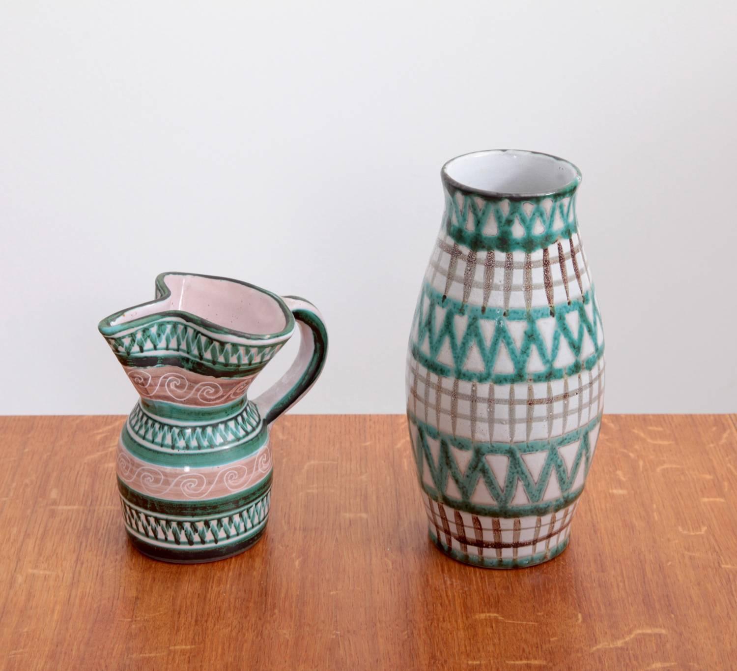 Mid-Century Modern Set of 2 Large Ceramic Vases by Robert Picault, Signed