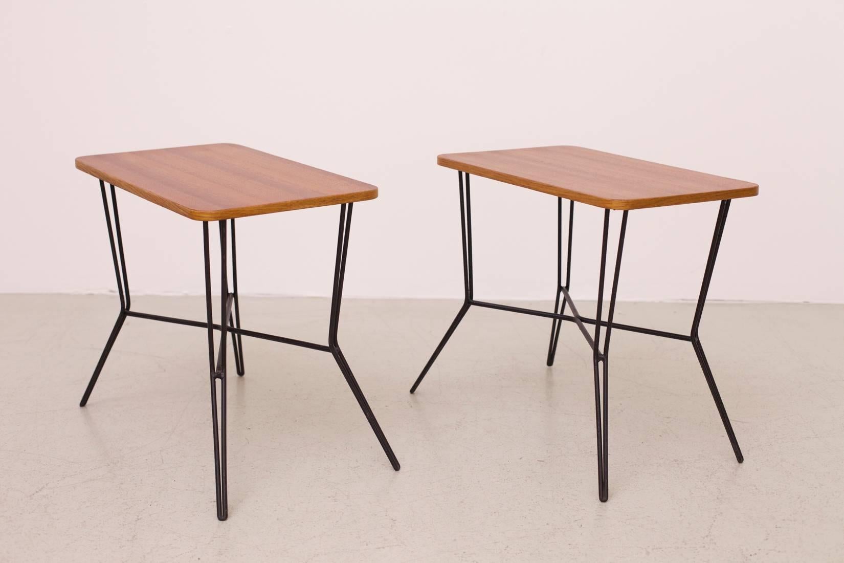 Metal Set of Two French Coffee or Side Tables in the Style of Jean Royère