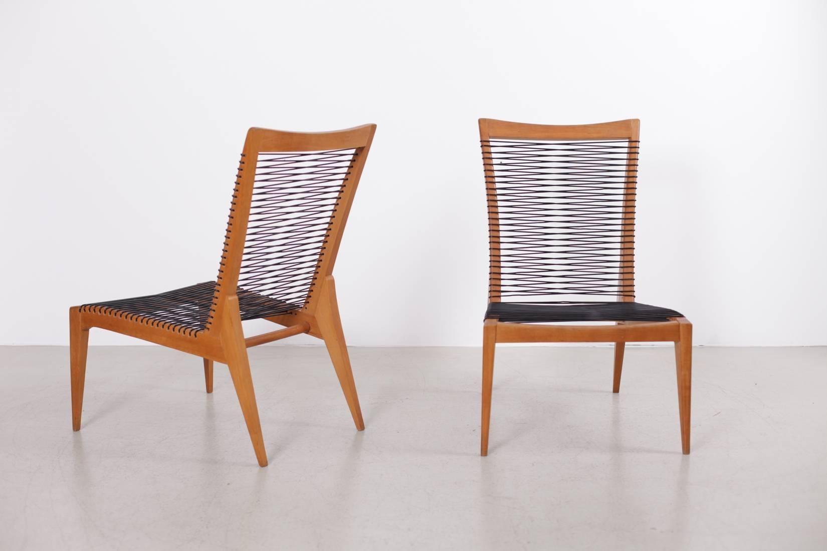 Rare pair of 1950 Louis Sognot lounge chairs in excellent condition. All original!
The French designer collaborates with the Atelier Primavera founded in 1912 by the department store, Printemps, in order to conceive crafted modern furniture and
