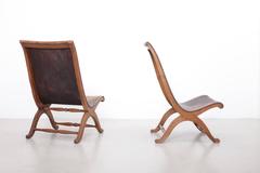 Unique Pair of 1940s Leather Miguelito Butaque Chairs from Mexico
