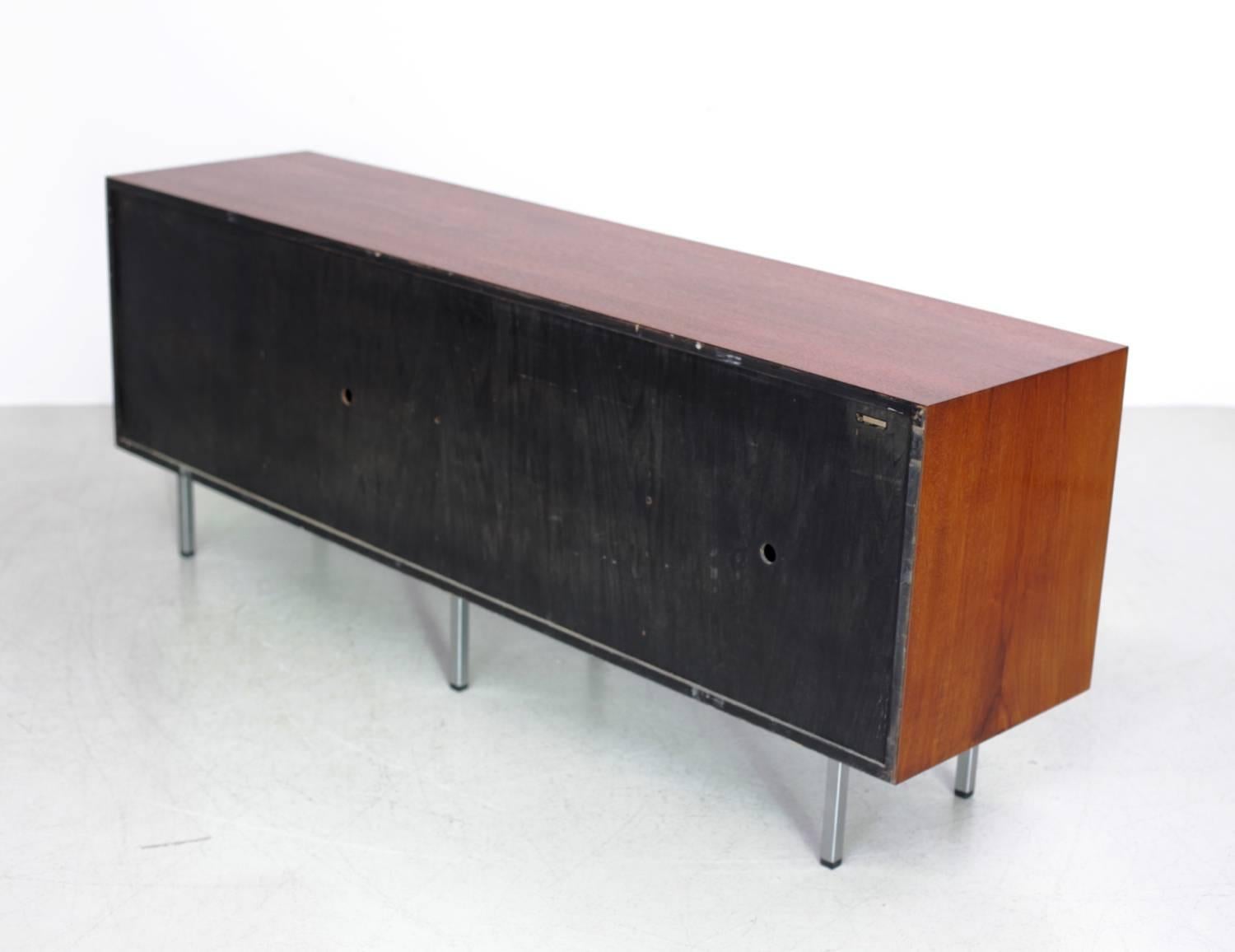 American Florence Knoll Credenza Sideboard Walnut with Leather Pulls