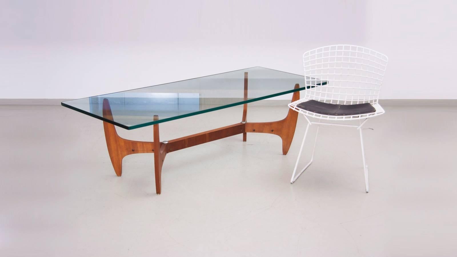 Large Brazilian Midcentury Coffee Table with Thick Glass Top In Excellent Condition In Berlin, DE