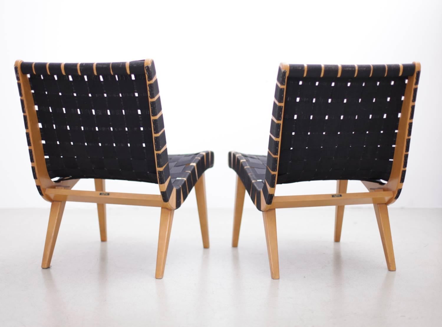 Mid-20th Century Pair of Matched Jens Risom Lounge Chairs in Black Webbing for Knoll