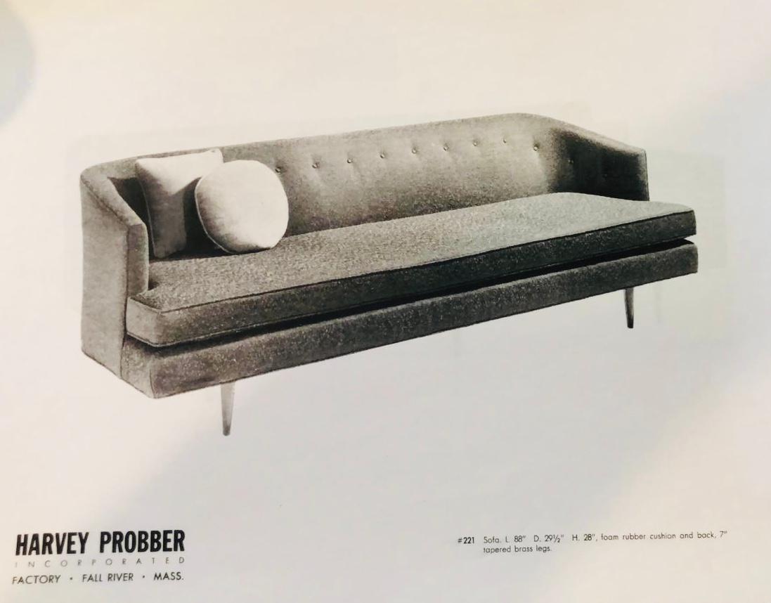 Upholstery New upholstered Harvey Probber #221 Three-Seat Sofa with Mark Alexander Fabric