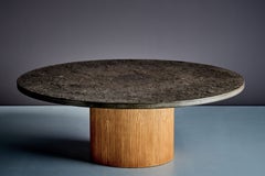 Coffee Table with solid Slate Top with Drum Plywood Base France, 1970s