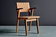 Rare Set of eight Knoll Oak Chairs with Leather Webbing, France 1950s