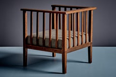 New upholstered Art Deco Oak Spindle-Back Lounge Chair France, 1940s