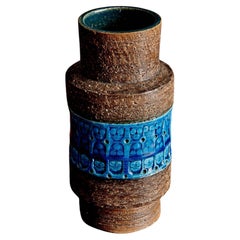 Ceramic Vase with blue glazed Motif by Aldo Londi for Bitossi, Italy, 1960s