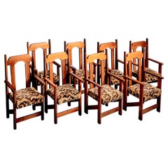 Set of 8 Handcrafted Redwood Dining Chairs, Mid-Century Modern