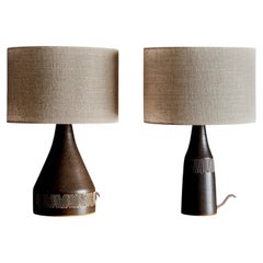 Pair of Stoneware Table Lamps with dark brown Glaze by Michael Andersen, Denmark