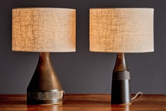 Pair of Stoneware Table Lamps with dark brown Glaze by Michael Andersen, Denmark