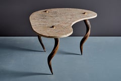 1940s Marble-Top Coffee Table with Natural Horn Legs from Italy