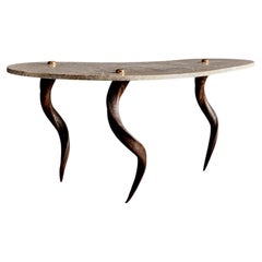 1940s Marble-Top Coffee Table with Natural Horn Legs from Italy