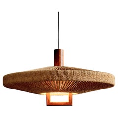 Temde Leuchten UFO Disc Pendant with Teakwood Centerpiece Germany 1970s