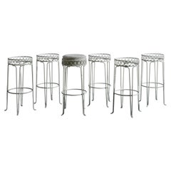 Set of Six Bar Stools in the Manner of Mathieu Mategot, France 1950s