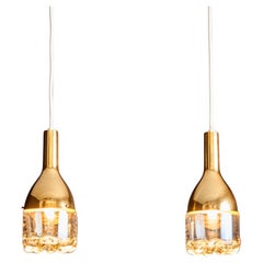 Pendelleuchte aus Messing und Glas aus den 1960er Jahren