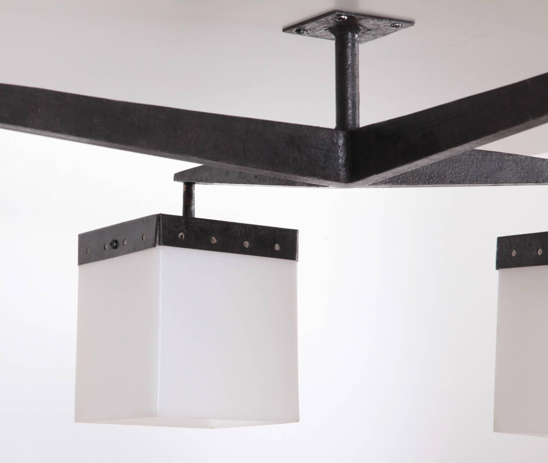 Mid-20th Century Pair Italian Architectural, 1950s Flush Mount Ceiling Lamps with Perspex Shade