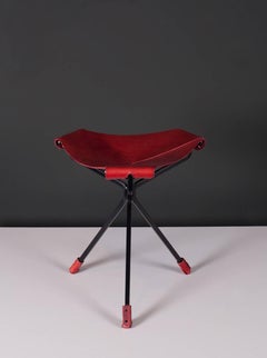 Quark Stool by Dan Wenger in Red Leather and Steel