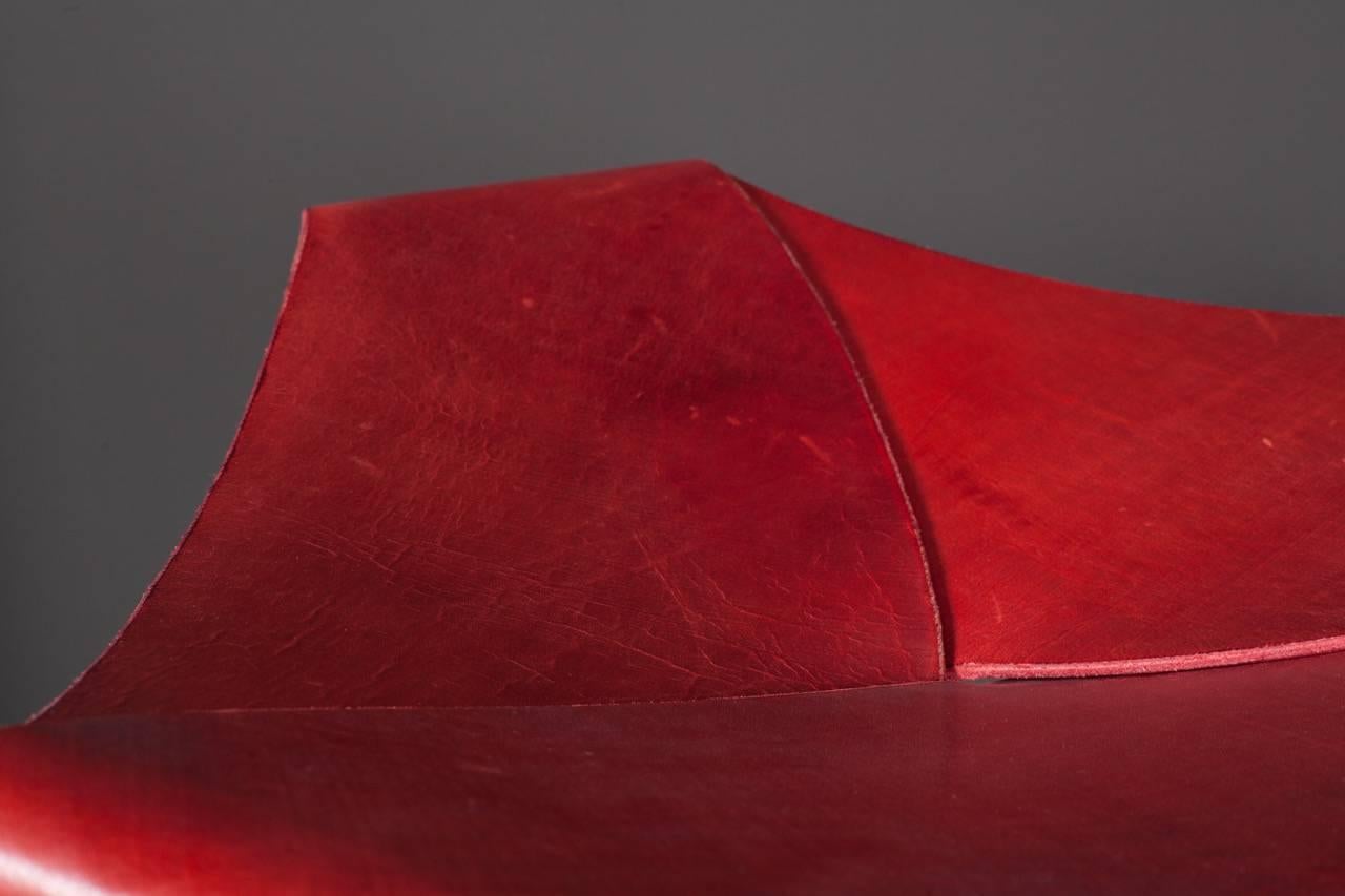 Late 20th Century Quark Stool by Dan Wenger in Red Leather and Steel