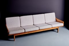 arden riddle furniture for sale Rare Solid Walnut Arden Riddle White Four-Seat Sofa, USA, 1967
