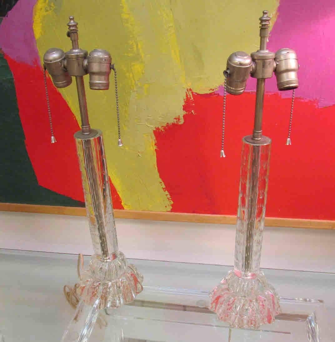 One Lamp retains the Original Ferro Toso Barovier label dating these rare lamps to the late 1930's to the early 1940's. 