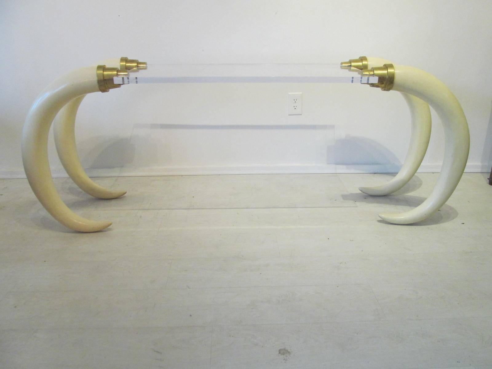 Beautiful and large console table with Lucite top.