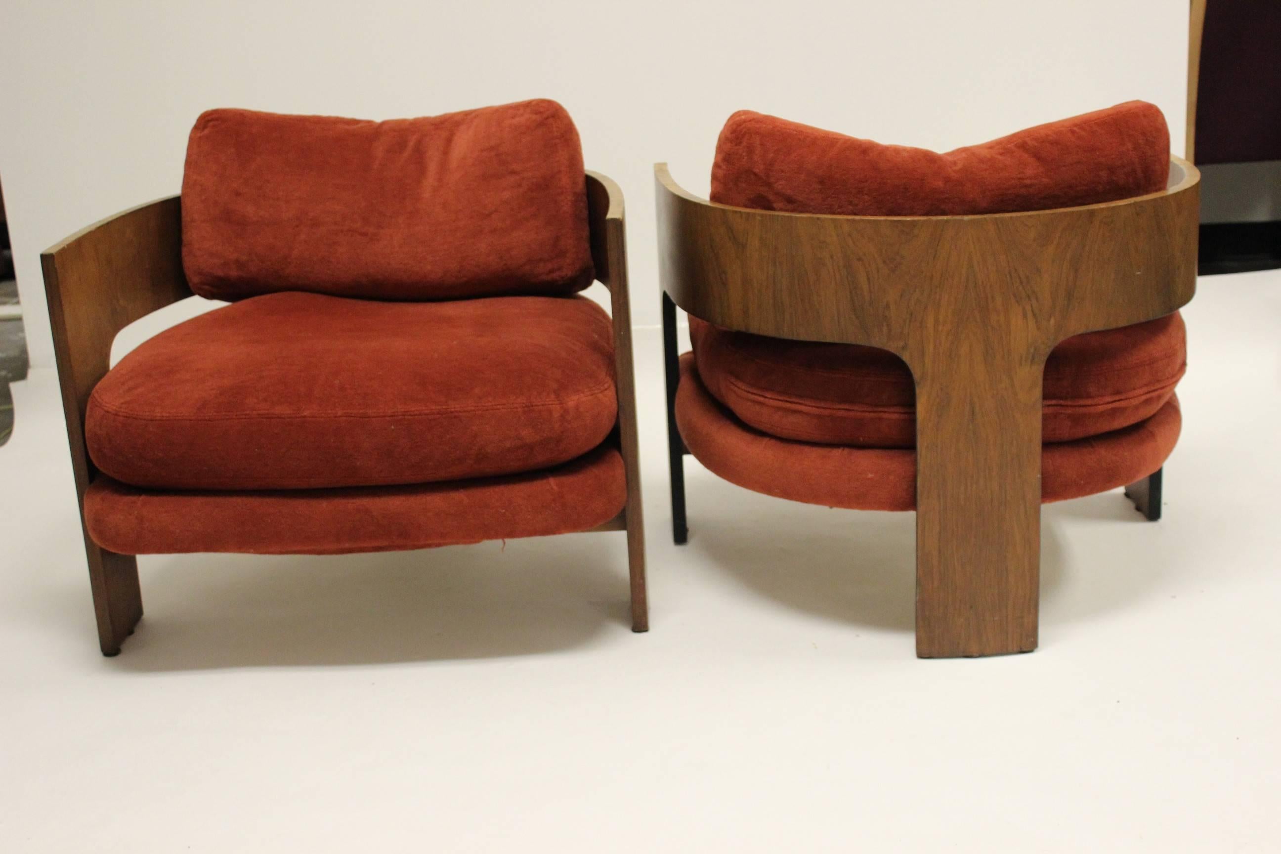 Mid-Century Modern Pair of Milo Baughman for Thayer Coggin Club Chairs