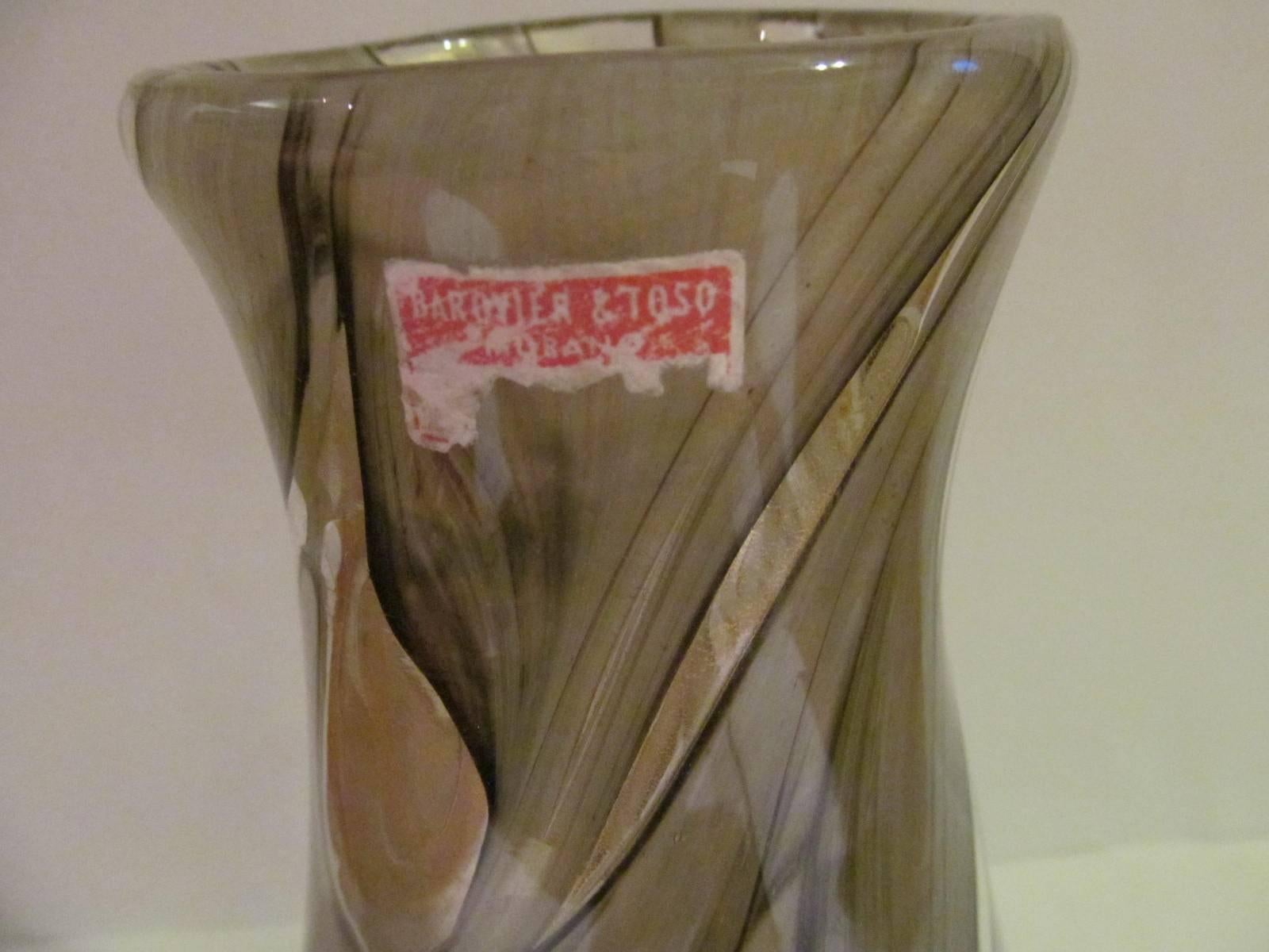Rare abstract Graffito vase with gold highlights designed by Ercole Barovier for Barovier and Toso. Remnants of an original label.