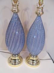 Pair of Murano Lavender Twist Lamps with Controlled Bubbles