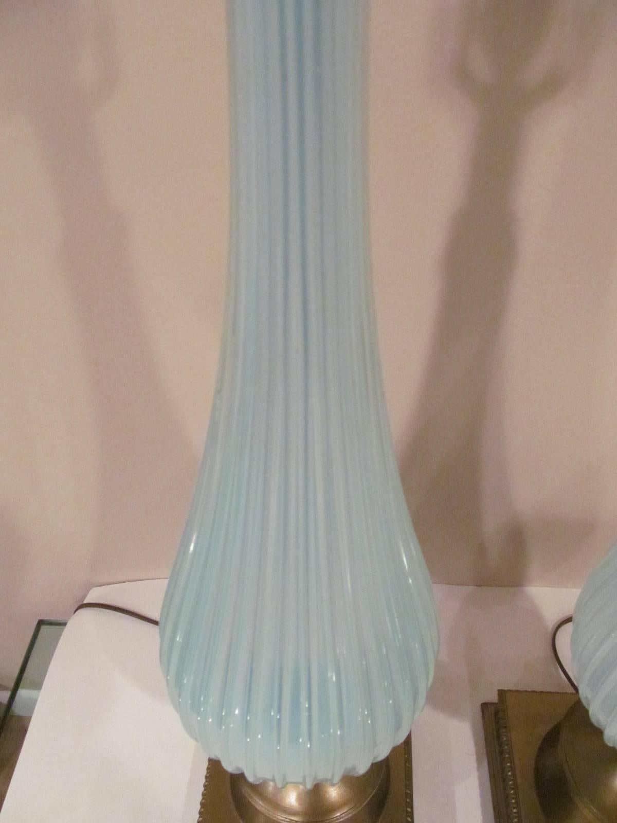 Mid-Century Modern Pair of Large Murano Opalescent Lamps