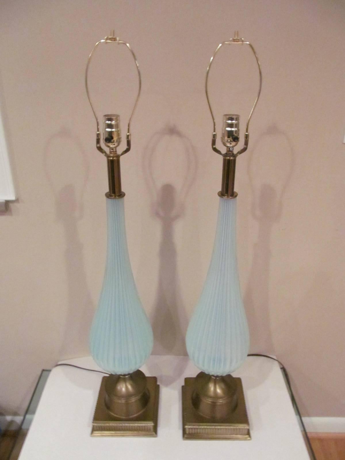 Italian Pair of Large Murano Opalescent Lamps
