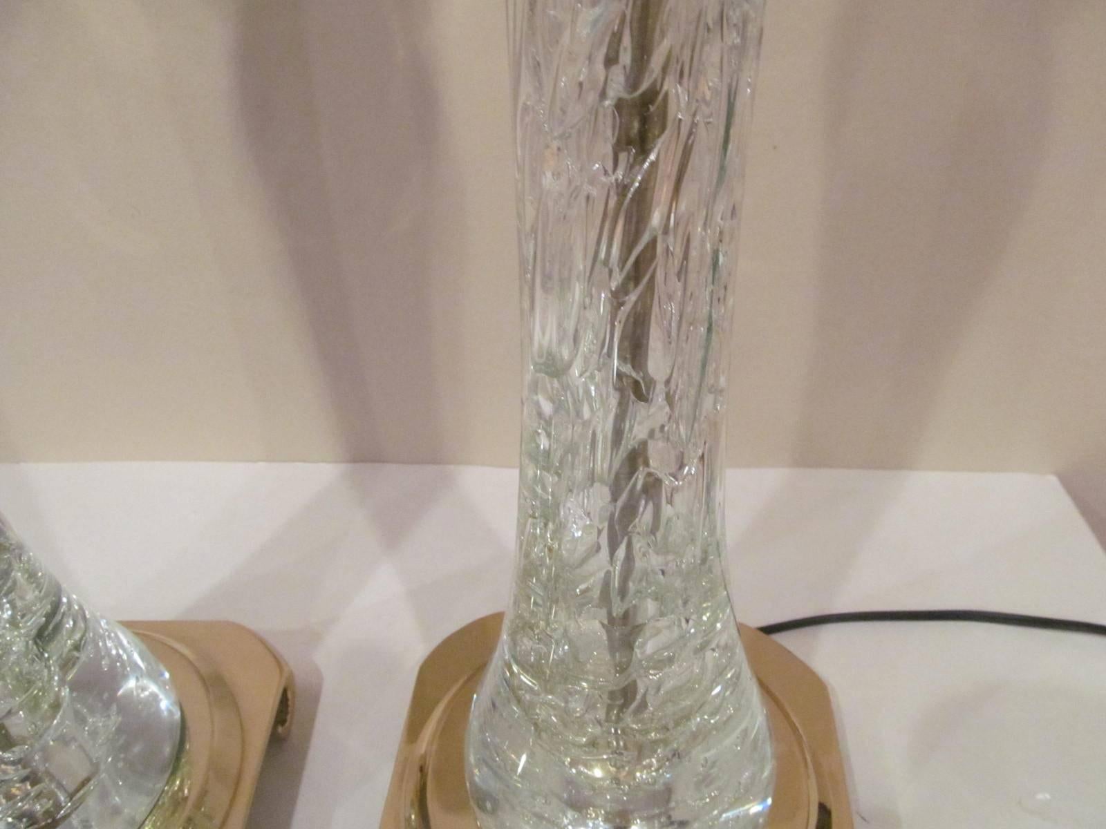 Pair of Clear Rock Crystal Lamps  In Good Condition For Sale In Keego Harbor, MI