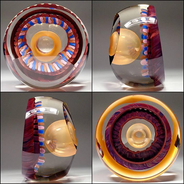 Pair of Michael Pavlik Studio optical glass sculptural art objects.

Excellent contemporary glass by noted Czech artisan Michael Pavlik (b1941), circa 1982. (Glass Stand is just for display not included) 

Wonderful handmade sculptures having a