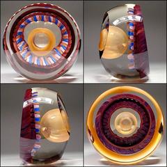 Pair of Michael Pavlich Studio Glass Optical Glass Orb Sculptures