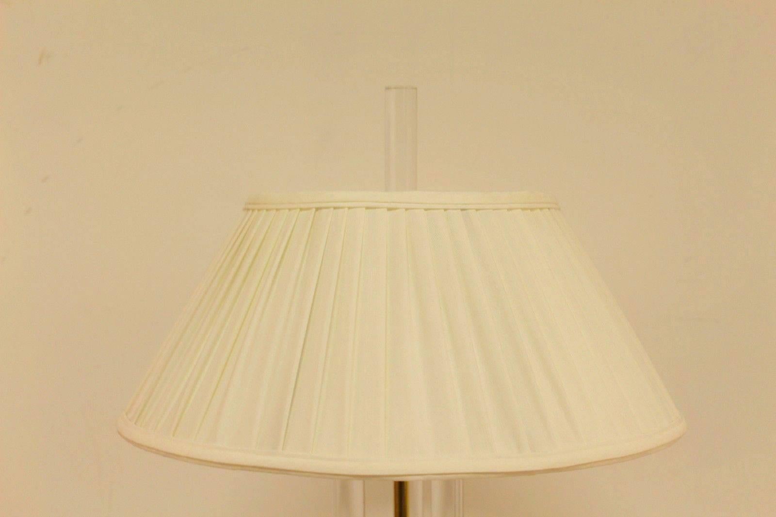 Mid-Century Modern Pair of Lucite Acrylic and Brass Lamps by Bauer