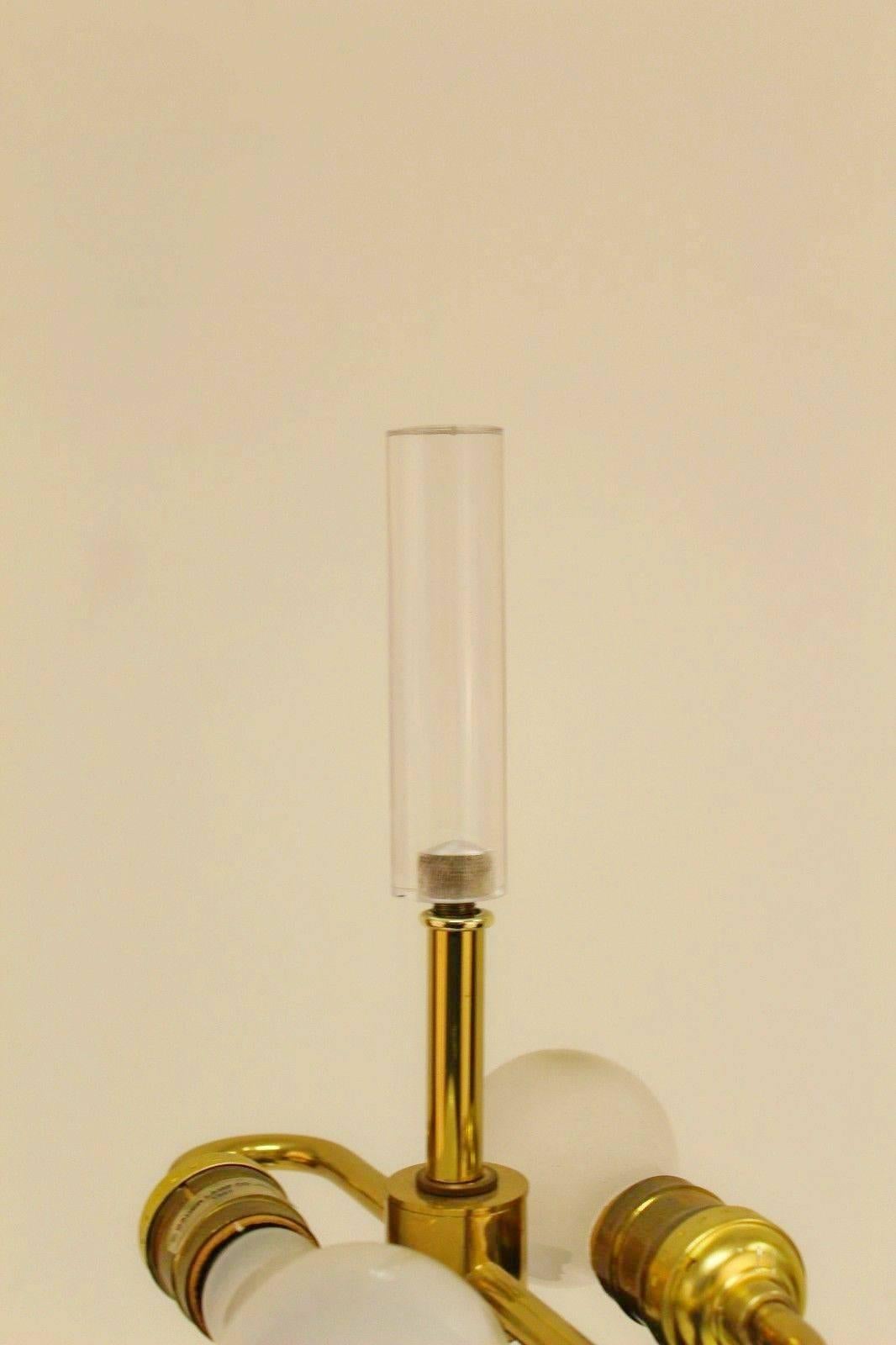 Late 20th Century Pair of Lucite Acrylic and Brass Lamps by Bauer