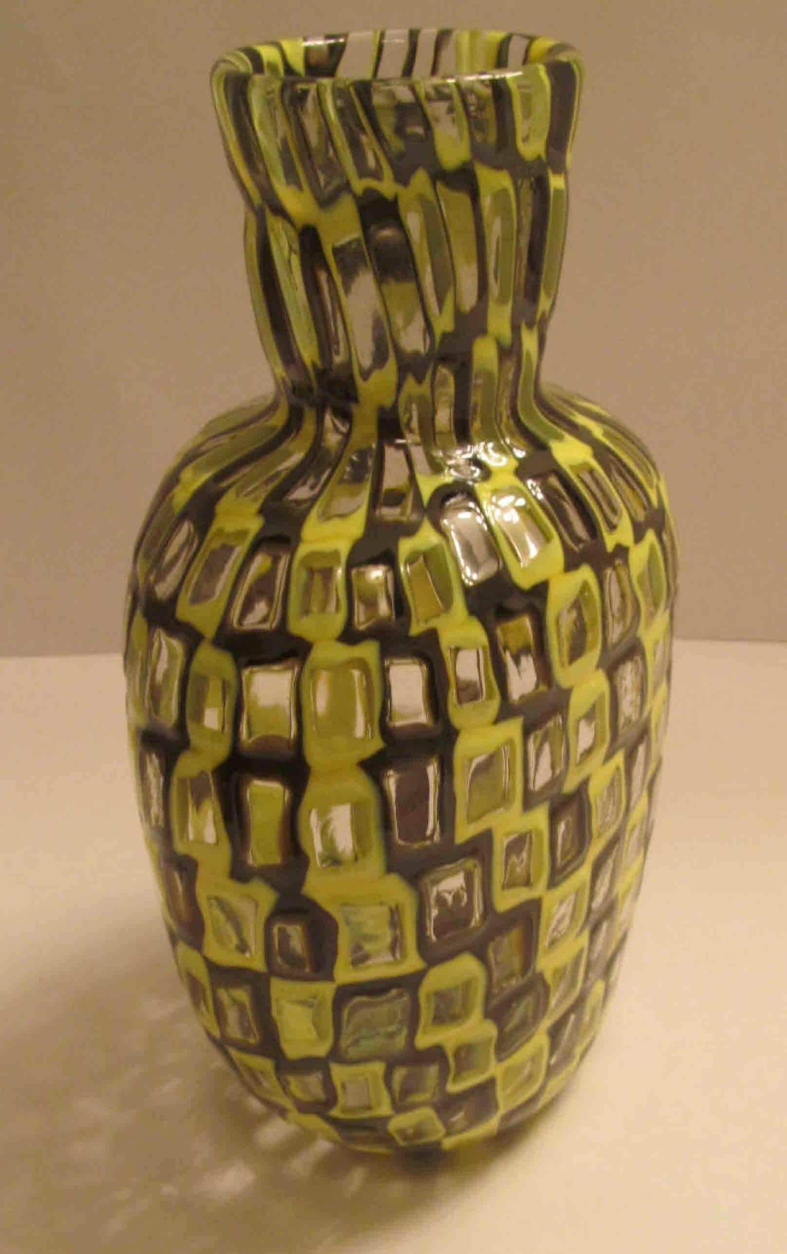 Rare two Color Occhi Vase designed by Tobia Scarpa for Venini. Acid signed Venini Murano Italia. 