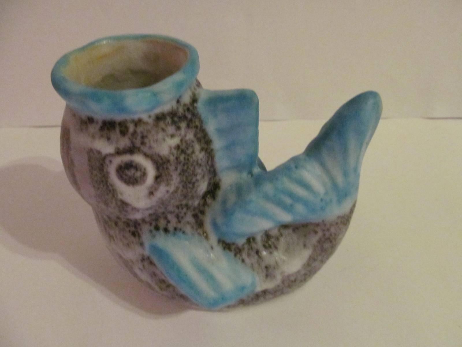 Sculptural fish vase in pottery by C.A.S., circa 1950s.