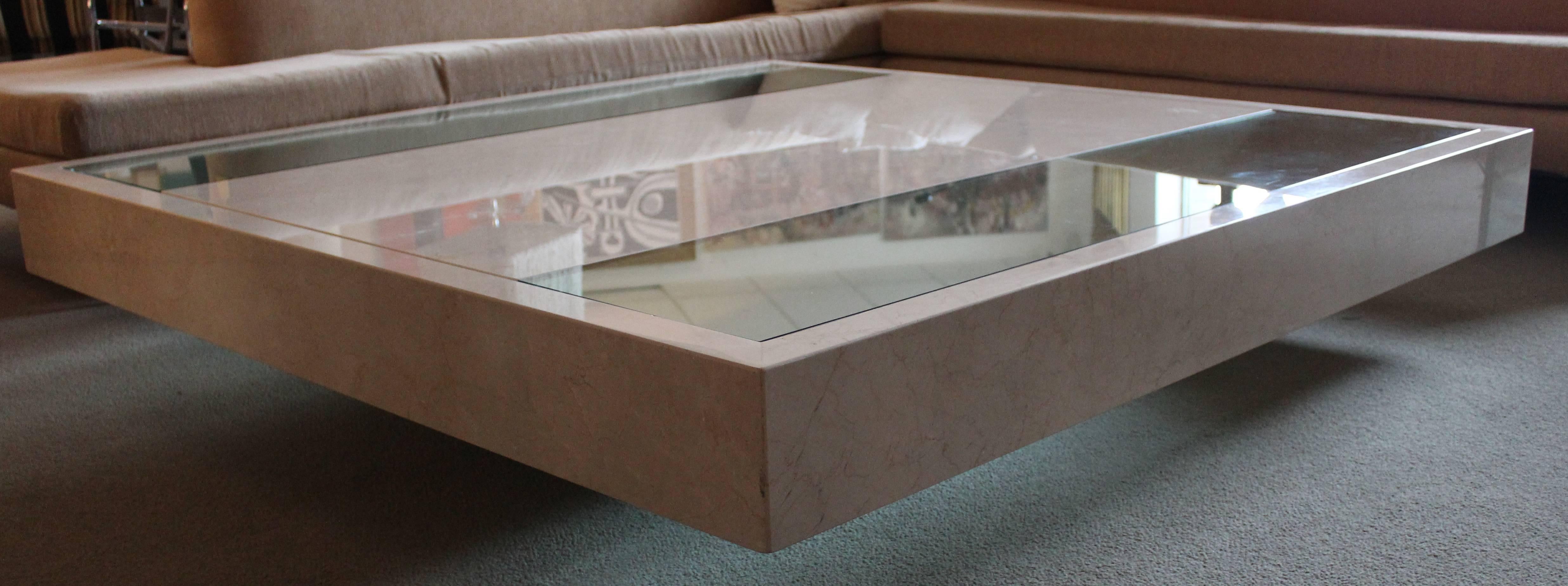 Monumental Floating Marble and Glass Tobocman Coffee Table In Excellent Condition In Keego Harbor, MI