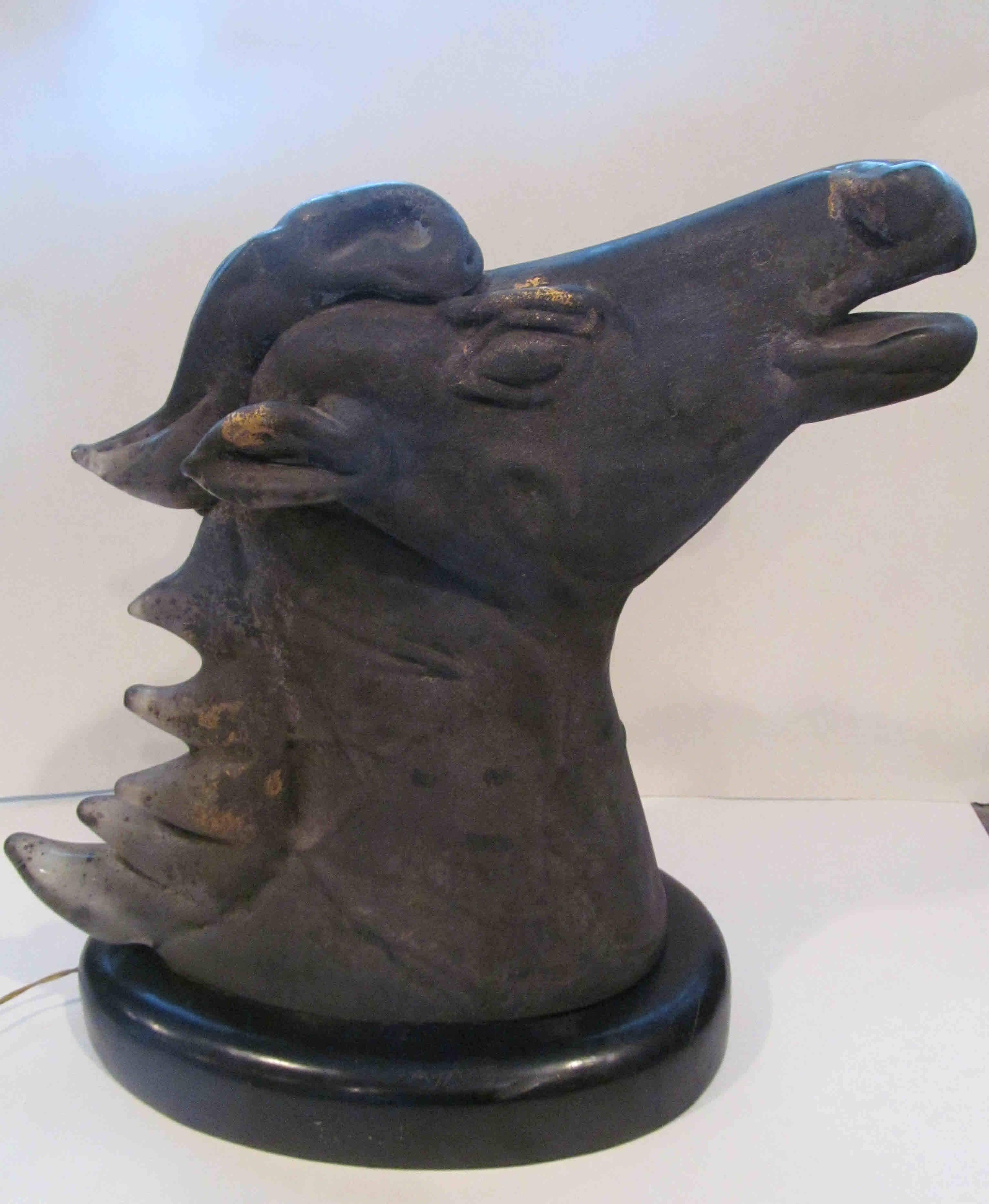 A signed rare Murano lighted horse head sculpture by maestro Alfredo Barbini, circa 1950s.