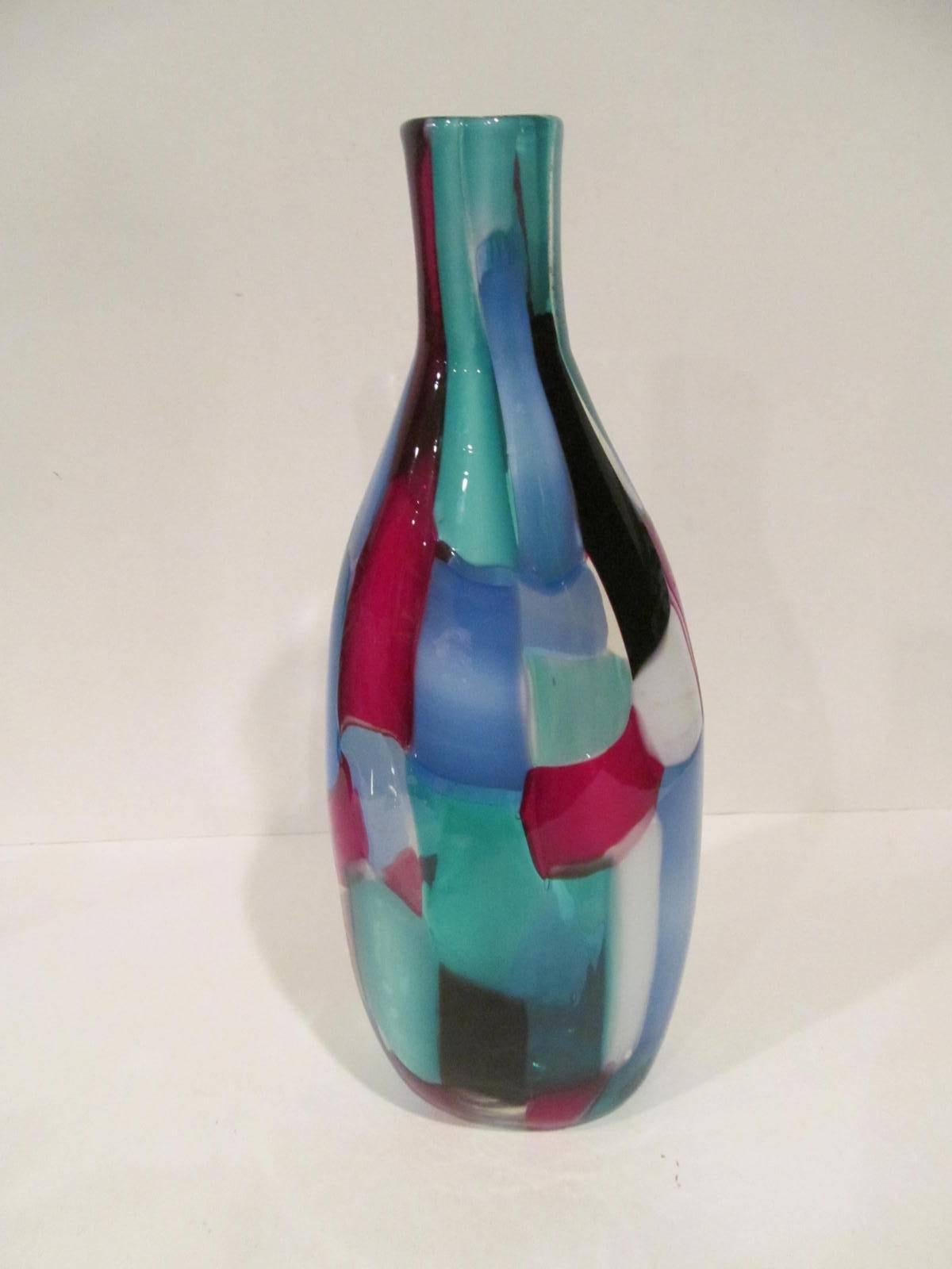 Rare Venini Pezzato vase designed by Fulvio Bianconi, circa 1950s. Signed with three line acid mark 