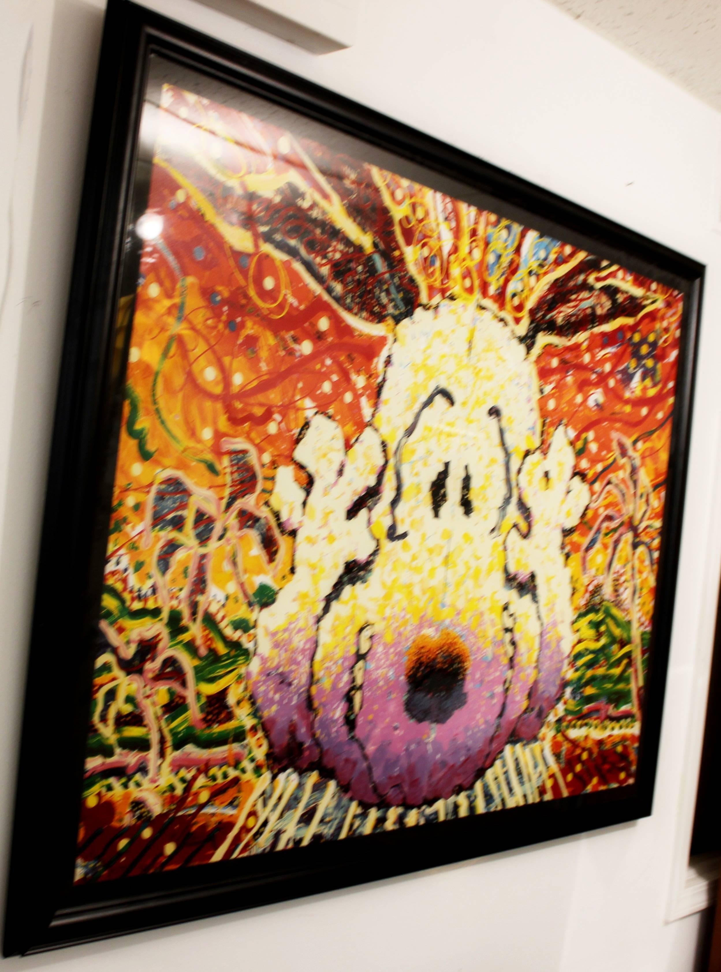 A large, colorful, abstract, Lithograph of the Peanuts character, Snoopy, by Tom Everhart called 