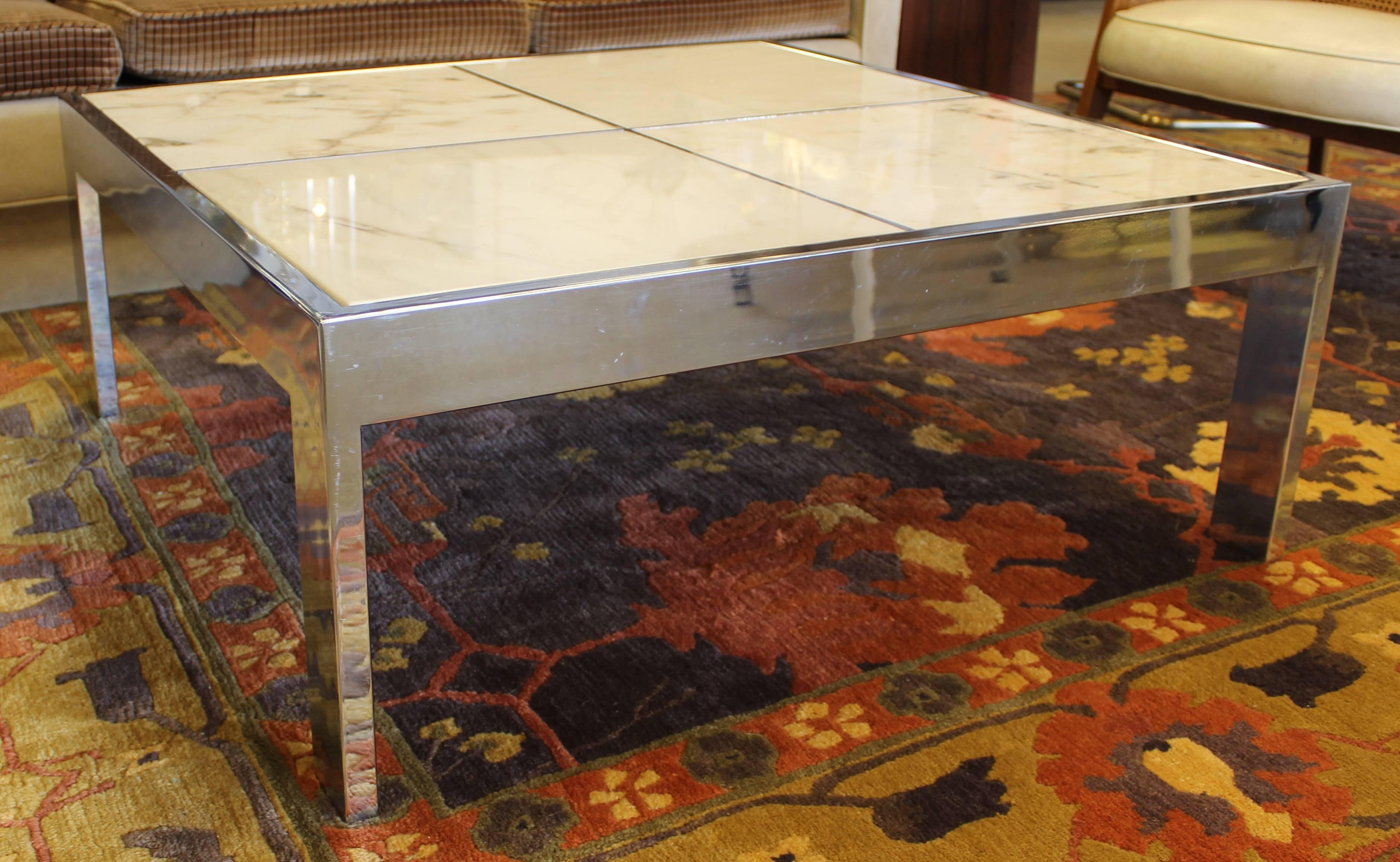 Mid-Century Modern Pace Marble and Chrome Square Coffee Table