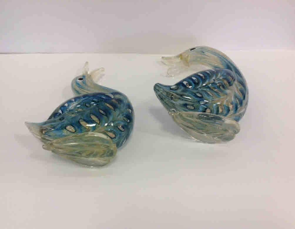 Italian Rare Pair of Barovier and Toso Graffito Barbarico Murano Ducks