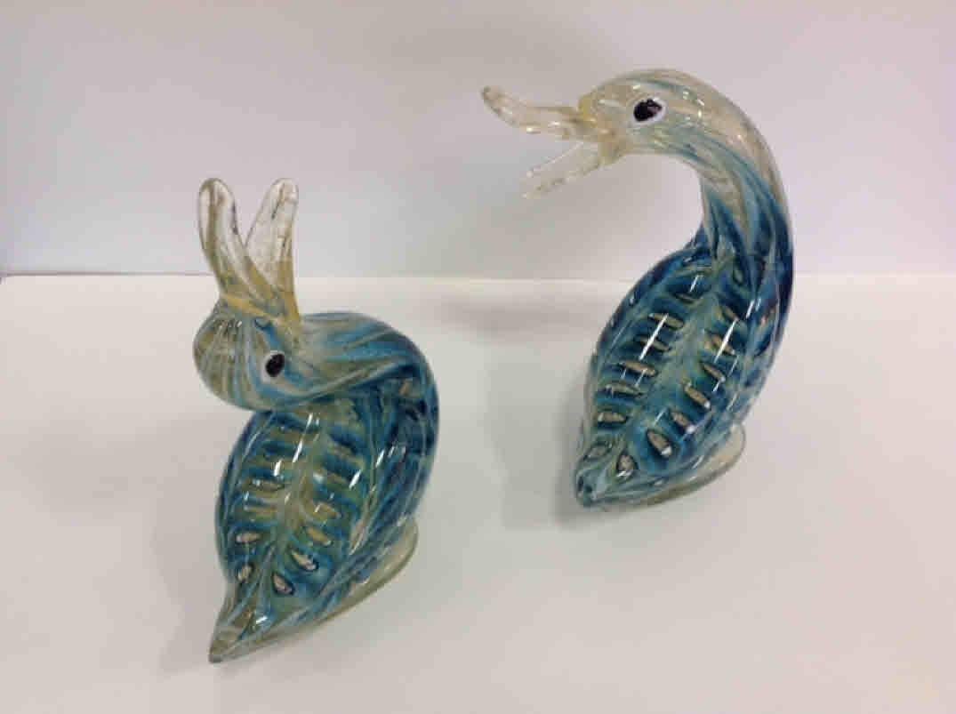 Rare Pair of Barovier and Toso Graffito Barbarico Murano Ducks In Excellent Condition In Keego Harbor, MI