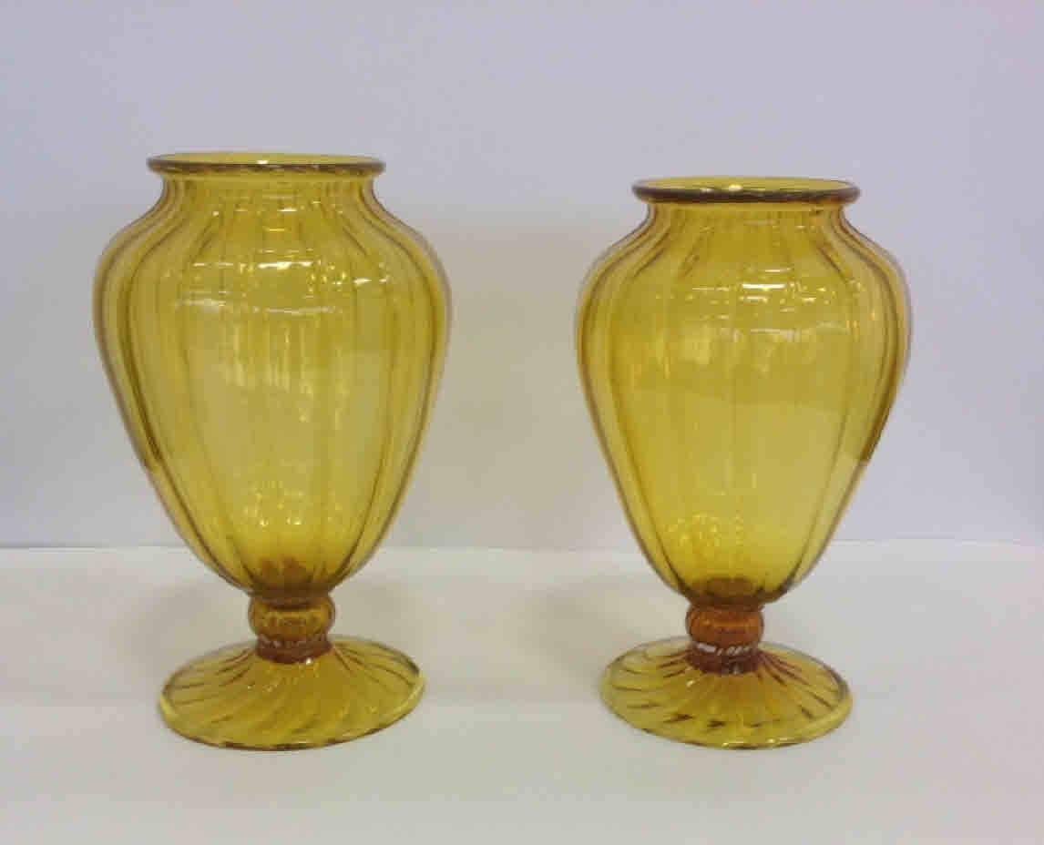 Art Deco Pair of Vittorio Zecchin Murano Vases in Brilliant Yellow For Sale